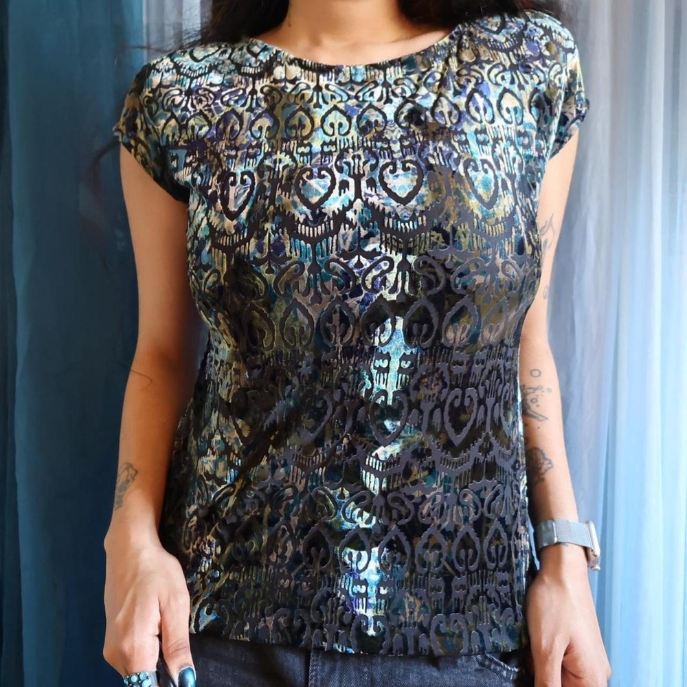 Velvet Burnout Cap Sleeve Top